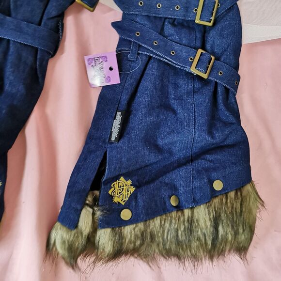 Vintage Y2K Denim Leg Warmers with Faux Fur Trim Rare Harajuku Kawaii Streetwear - Picture 6 of 12